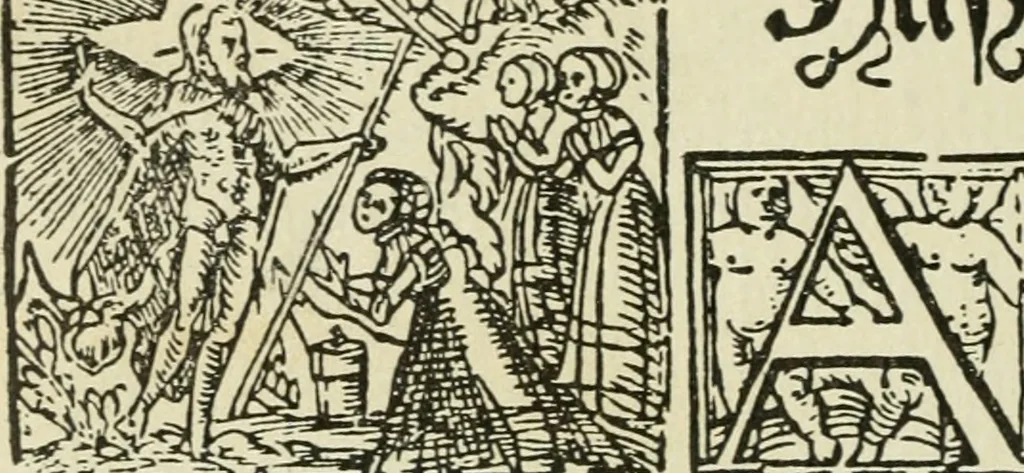 An illustration from Új testamentu maar ellven, mellet az görög és diák ellvbol ... fordijtant [Sylvester János.], 1541, leaf 323