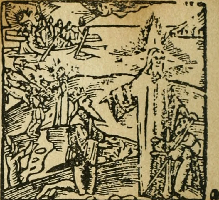 An illustration from Új testamentu maar ellven, mellet az görög és diák ellvbol ... fordijtant [Sylvester János.], 1541, leaf 33
