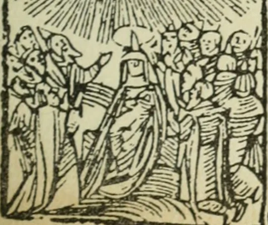 An illustration from Új testamentu maar ellven, mellet az görög és diák ellvbol ... fordijtant [Sylvester János.], 1541, leaf 334