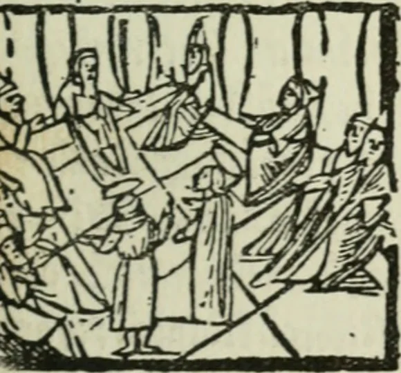 An illustration from Új testamentu maar ellven, mellet az görög és diák ellvbol ... fordijtant [Sylvester János.], 1541, leaf 340