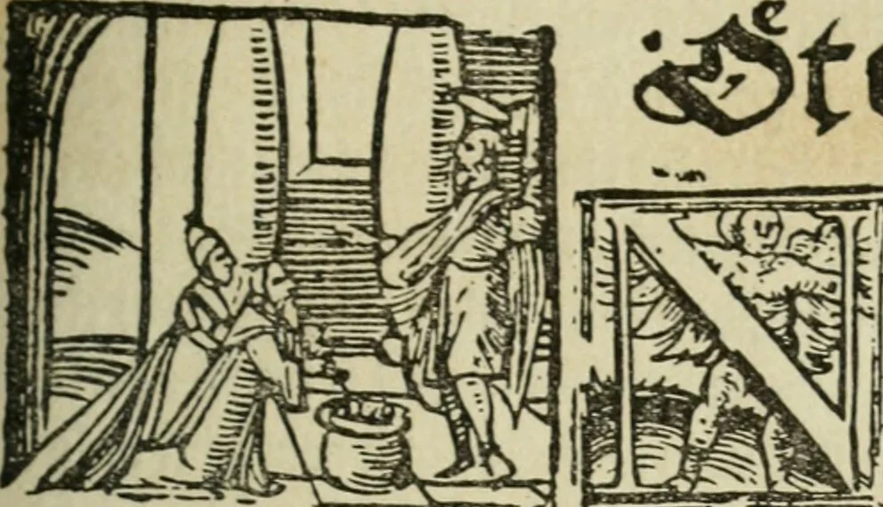 An illustration from Új testamentu maar ellven, mellet az görög és diák ellvbol ... fordijtant [Sylvester János.], 1541, leaf 344