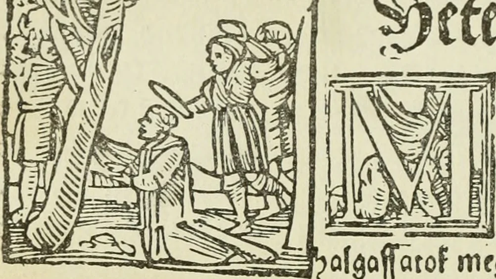 An illustration from Új testamentu maar ellven, mellet az görög és diák ellvbol ... fordijtant [Sylvester János.], 1541, leaf 349