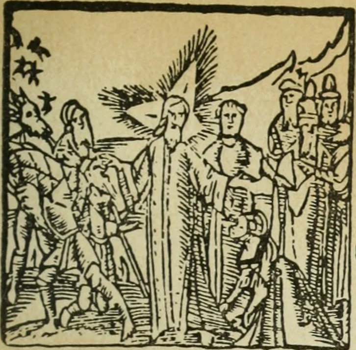 An illustration from Új testamentu maar ellven, mellet az görög és diák ellvbol ... fordijtant [Sylvester János.], 1541, leaf 36