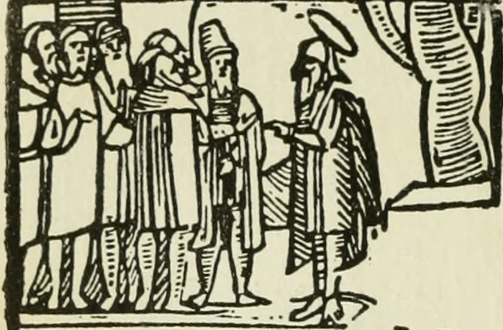 An illustration from Új testamentu maar ellven, mellet az görög és diák ellvbol ... fordijtant [Sylvester János.], 1541, leaf 365