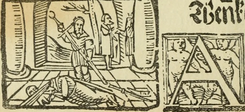 An illustration from Új testamentu maar ellven, mellet az görög és diák ellvbol ... fordijtant [Sylvester János.], 1541, leaf 367