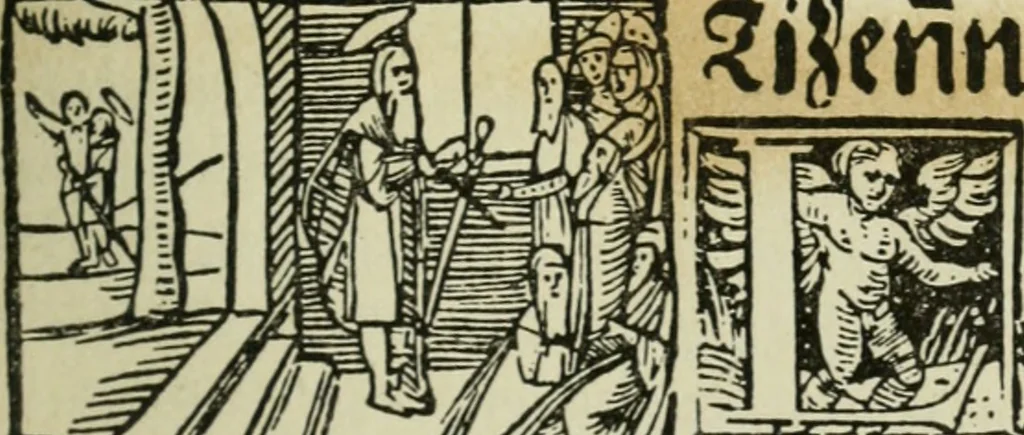 An illustration from Új testamentu maar ellven, mellet az görög és diák ellvbol ... fordijtant [Sylvester János.], 1541, leaf 374