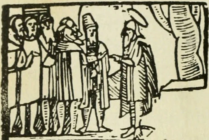 An illustration from Új testamentu maar ellven, mellet az görög és diák ellvbol ... fordijtant [Sylvester János.], 1541, leaf 377