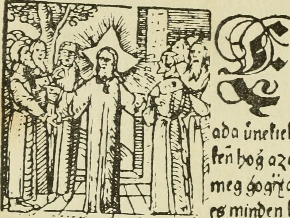 An illustration from Új testamentu maar ellven, mellet az görög és diák ellvbol ... fordijtant [Sylvester János.], 1541, leaf 39