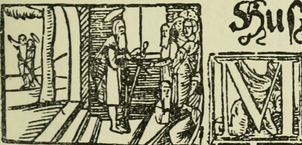 An illustration from Új testamentu maar ellven, mellet az görög és diák ellvbol ... fordijtant [Sylvester János.], 1541, leaf 394
