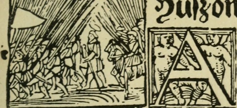 An illustration from Új testamentu maar ellven, mellet az görög és diák ellvbol ... fordijtant [Sylvester János.], 1541, leaf 404