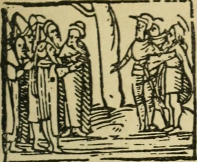 An illustration from Új testamentu maar ellven, mellet az görög és diák ellvbol ... fordijtant [Sylvester János.], 1541, leaf 408