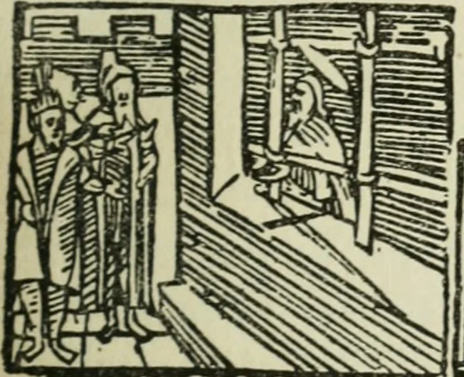 An illustration from Új testamentu maar ellven, mellet az görög és diák ellvbol ... fordijtant [Sylvester János.], 1541, leaf 410