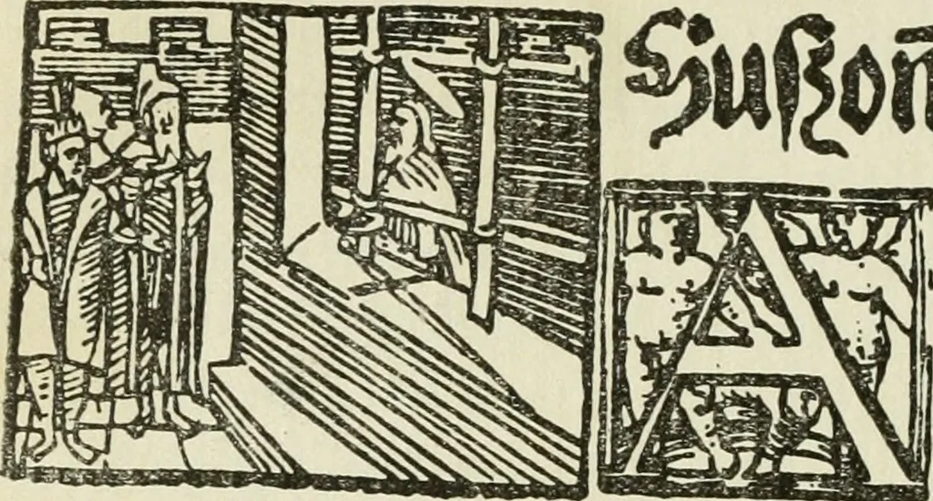 An illustration from Új testamentu maar ellven, mellet az görög és diák ellvbol ... fordijtant [Sylvester János.], 1541, leaf 413