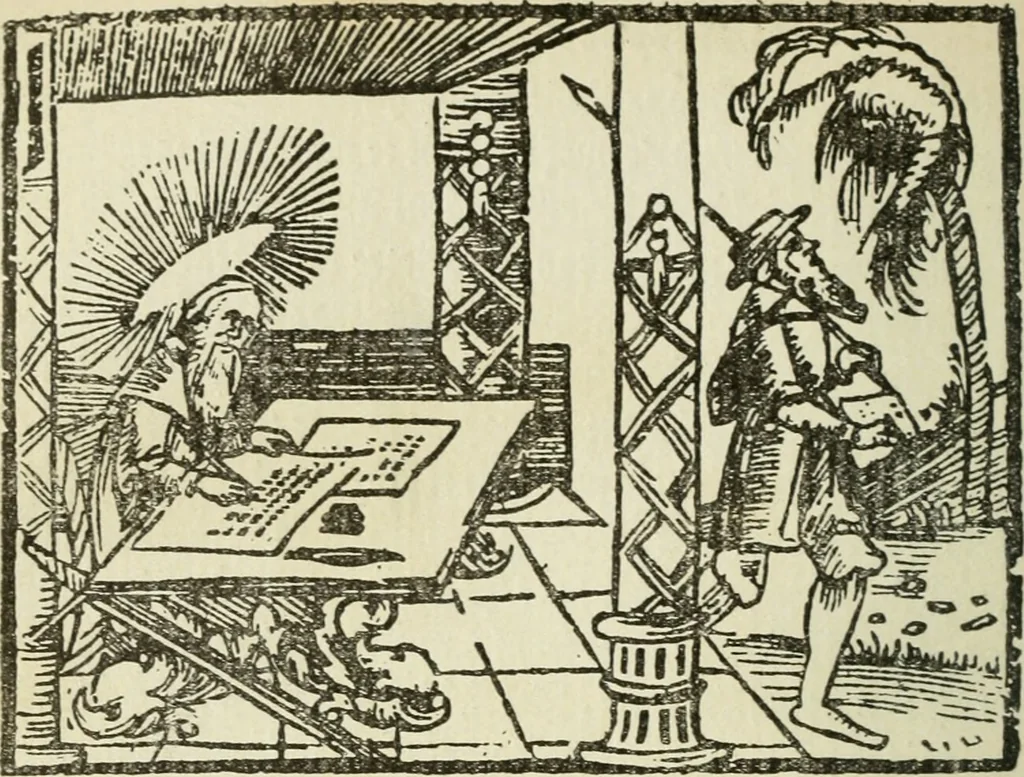 An illustration from Új testamentu maar ellven, mellet az görög és diák ellvbol ... fordijtant [Sylvester János.], 1541, leaf 429