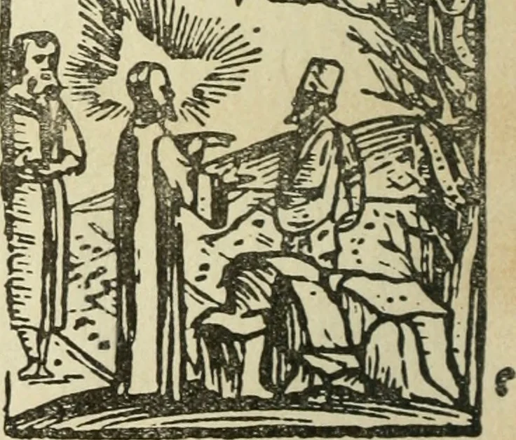 An illustration from Új testamentu maar ellven, mellet az görög és diák ellvbol ... fordijtant [Sylvester János.], 1541, leaf 49