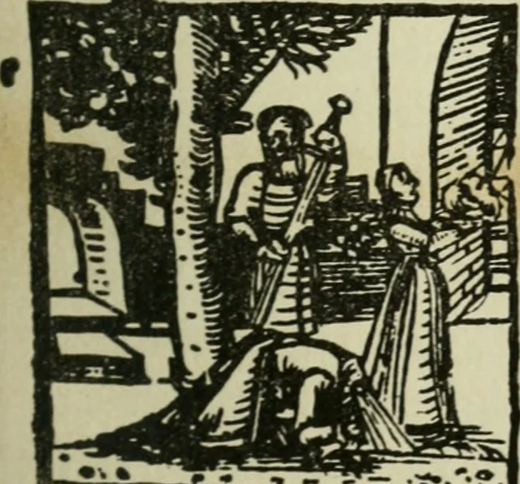 An illustration from Új testamentu maar ellven, mellet az görög és diák ellvbol ... fordijtant [Sylvester János.], 1541, leaf 54