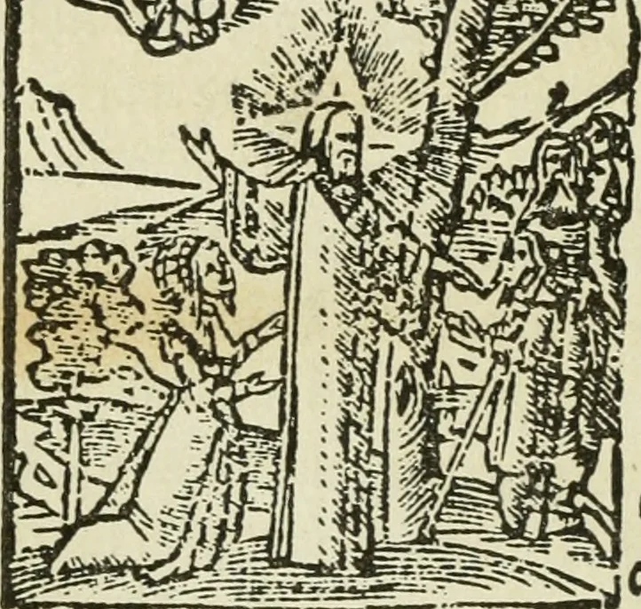 An illustration from Új testamentu maar ellven, mellet az görög és diák ellvbol ... fordijtant [Sylvester János.], 1541, leaf 57