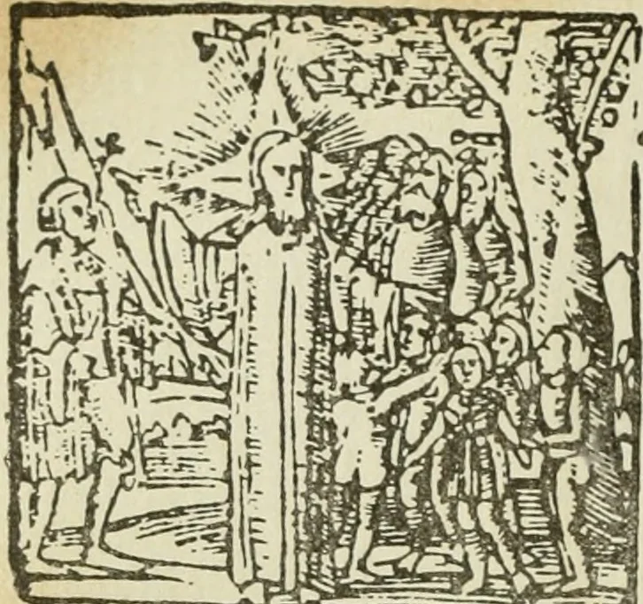 An illustration from Új testamentu maar ellven, mellet az görög és diák ellvbol ... fordijtant [Sylvester János.], 1541, leaf 69