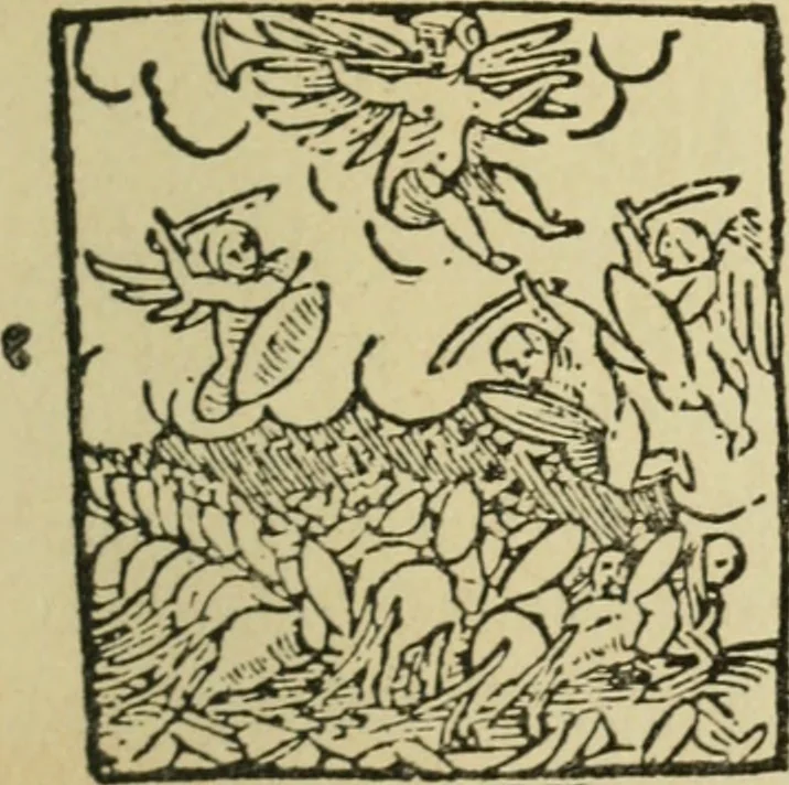 An illustration from Új testamentu maar ellven, mellet az görög és diák ellvbol ... fordijtant [Sylvester János.], 1541, leaf 716