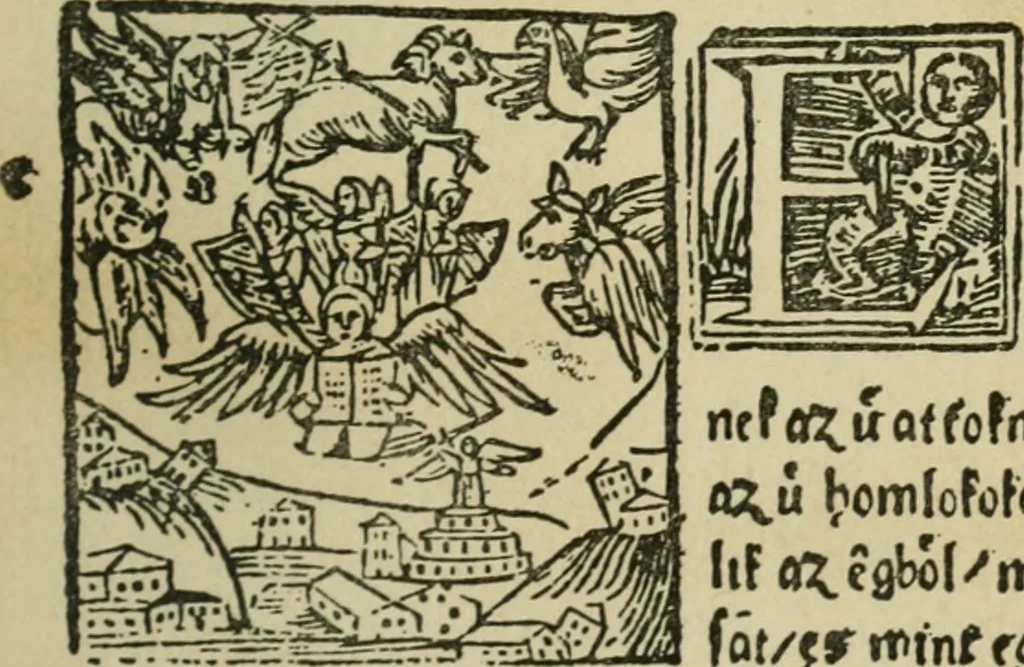 An illustration from Új testamentu maar ellven, mellet az görög és diák ellvbol ... fordijtant [Sylvester János.], 1541, leaf 724
