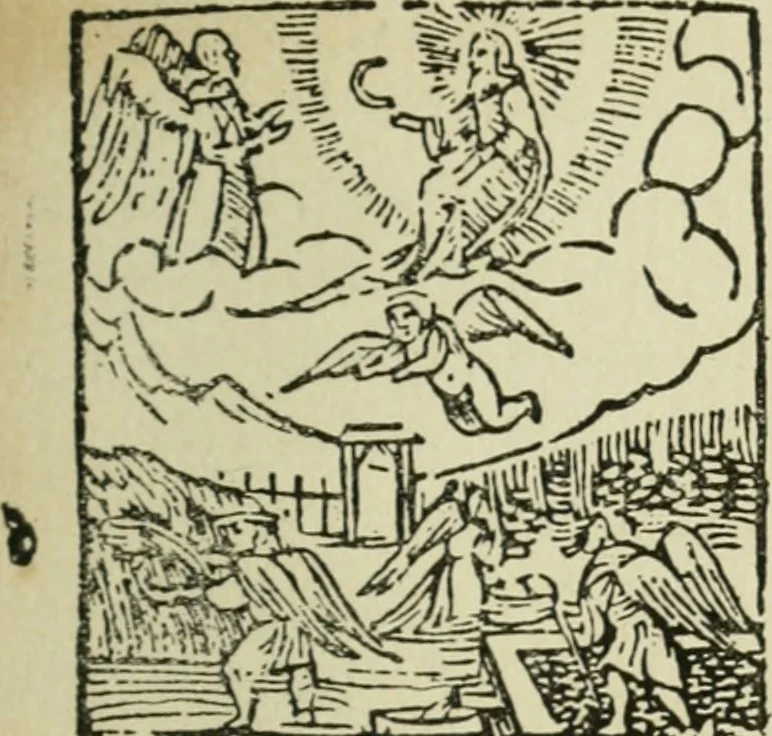 An illustration from Új testamentu maar ellven, mellet az görög és diák ellvbol ... fordijtant [Sylvester János.], 1541, leaf 726