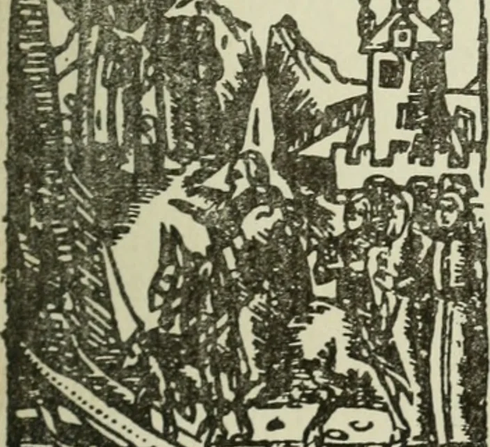 An illustration from Új testamentu maar ellven, mellet az görög és diák ellvbol ... fordijtant [Sylvester János.], 1541, leaf 74