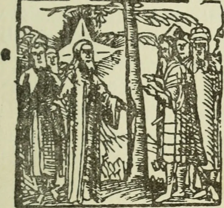 An illustration from Új testamentu maar ellven, mellet az görög és diák ellvbol ... fordijtant [Sylvester János.], 1541, leaf 82