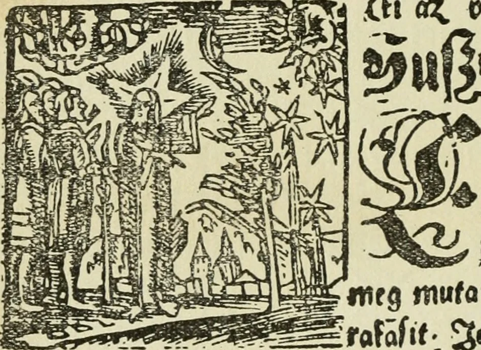 An illustration from Új testamentu maar ellven, mellet az görög és diák ellvbol ... fordijtant [Sylvester János.], 1541, leaf 85