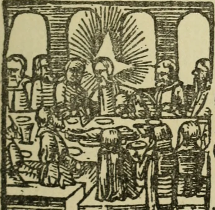An illustration from Új testamentu maar ellven, mellet az görög és diák ellvbol ... fordijtant [Sylvester János.], 1541, leaf 92