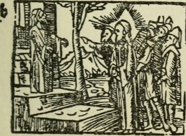 An illustration from Új testamentu maar ellven, mellet az görög és diák ellvbol ... fordijtant [Sylvester János.], 1541, leaf 98