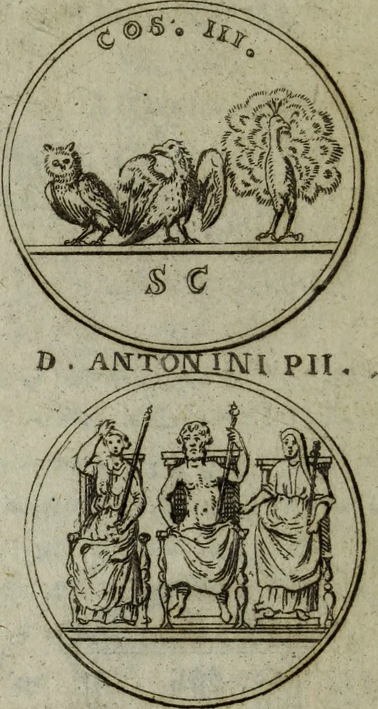 An illustration from Justi Rycquii De Capitolio romano commentarius : in quo illustria ejus olim aedificia, sacra, & profana : deorum dearumque nomina : arcus item triumphales, columnae, statuae, tropaea, colossi, caeteraque ornamenta ad curate describuntur : & plura alia antiquitatis monimenta proferuntur, emendantur, explicantur : figuris aenis & notis viri philologi illustrata & aucta, 1696, leaf 151