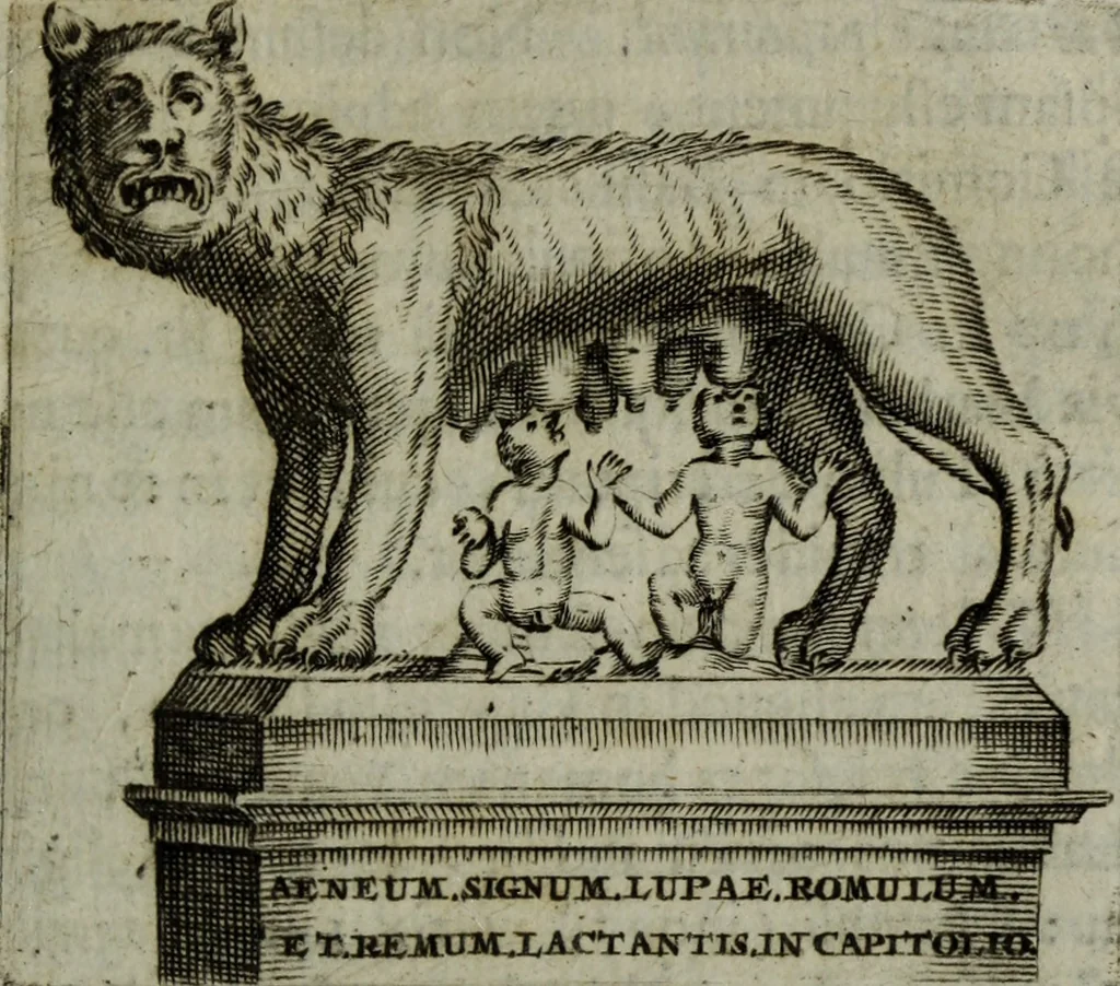 An illustration from Justi Rycquii De Capitolio romano commentarius : in quo illustria ejus olim aedificia, sacra, & profana : deorum dearumque nomina : arcus item triumphales, columnae, statuae, tropaea, colossi, caeteraque ornamenta ad curate describuntur : & plura alia antiquitatis monimenta proferuntur, emendantur, explicantur : figuris aenis & notis viri philologi illustrata & aucta, 1696, leaf 266