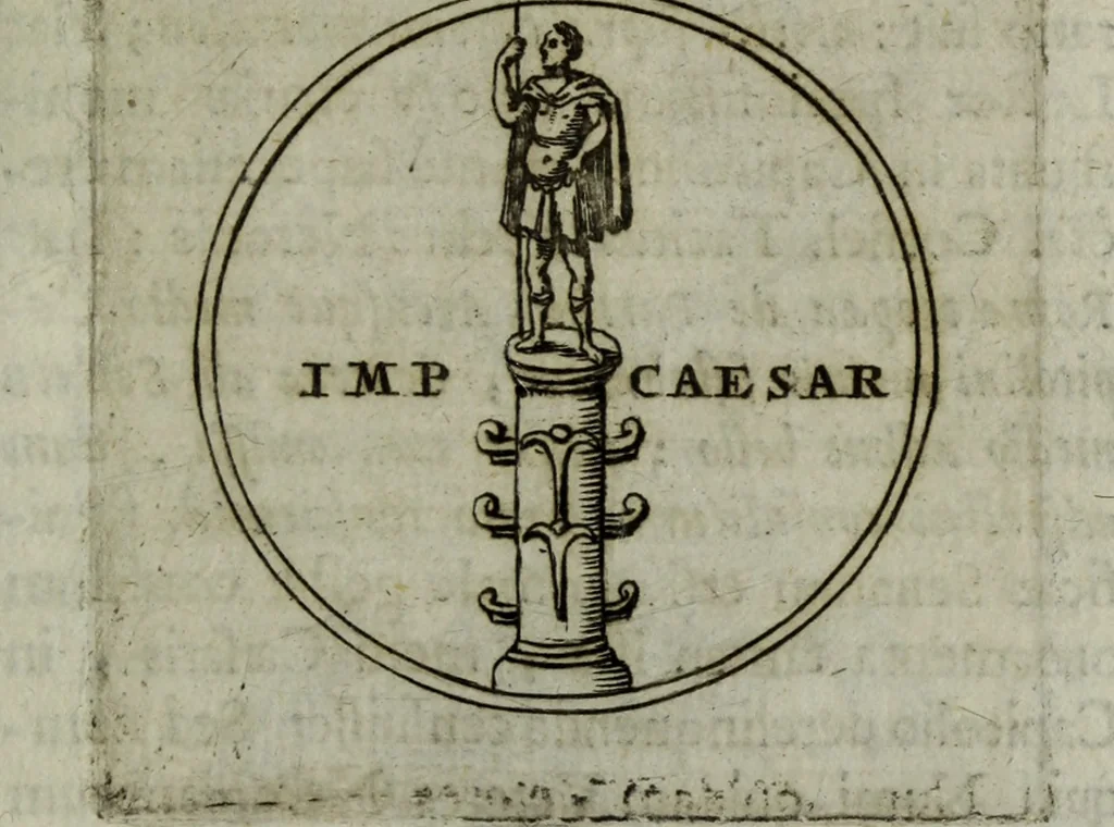 An illustration from Justi Rycquii De Capitolio romano commentarius : in quo illustria ejus olim aedificia, sacra, & profana : deorum dearumque nomina : arcus item triumphales, columnae, statuae, tropaea, colossi, caeteraque ornamenta ad curate describuntur : & plura alia antiquitatis monimenta proferuntur, emendantur, explicantur : figuris aenis & notis viri philologi illustrata & aucta, 1696, leaf 342
