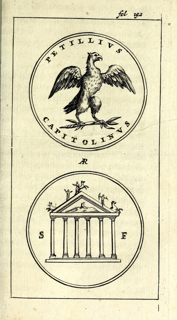 An illustration from Justi Rycquii De Capitolio Romano commentarius : in quo, illustria ejus olim aedificia, sacra, & profana : deorum dearumque nomina, arcus item triumphales, columnae, statuae, tropaea, colossi, caeteraque ornamenta adcuratè describuntur, & plura alia antiquitatis monimenta proferuntur, emendantur, explicantur, 1669, leaf 239