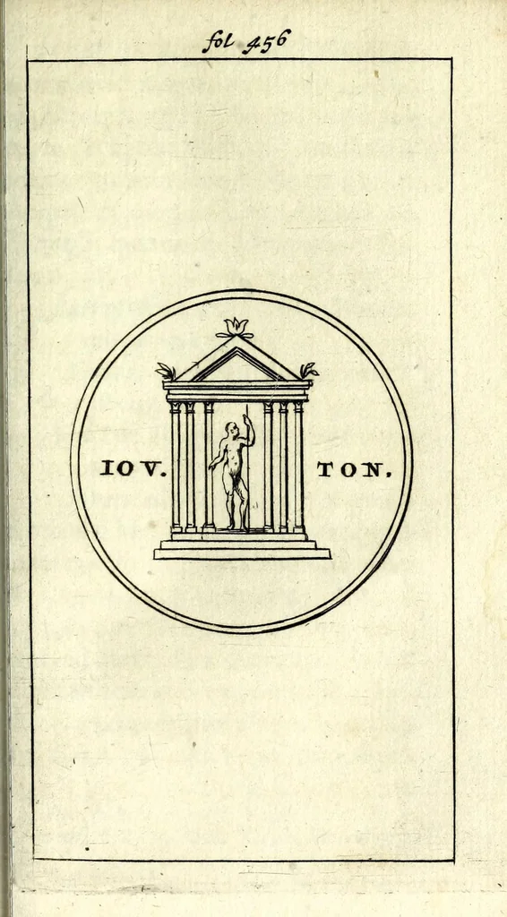 An illustration from Justi Rycquii De Capitolio Romano commentarius : in quo, illustria ejus olim aedificia, sacra, & profana : deorum dearumque nomina, arcus item triumphales, columnae, statuae, tropaea, colossi, caeteraque ornamenta adcuratè describuntur, & plura alia antiquitatis monimenta proferuntur, emendantur, explicantur, 1669, leaf 519