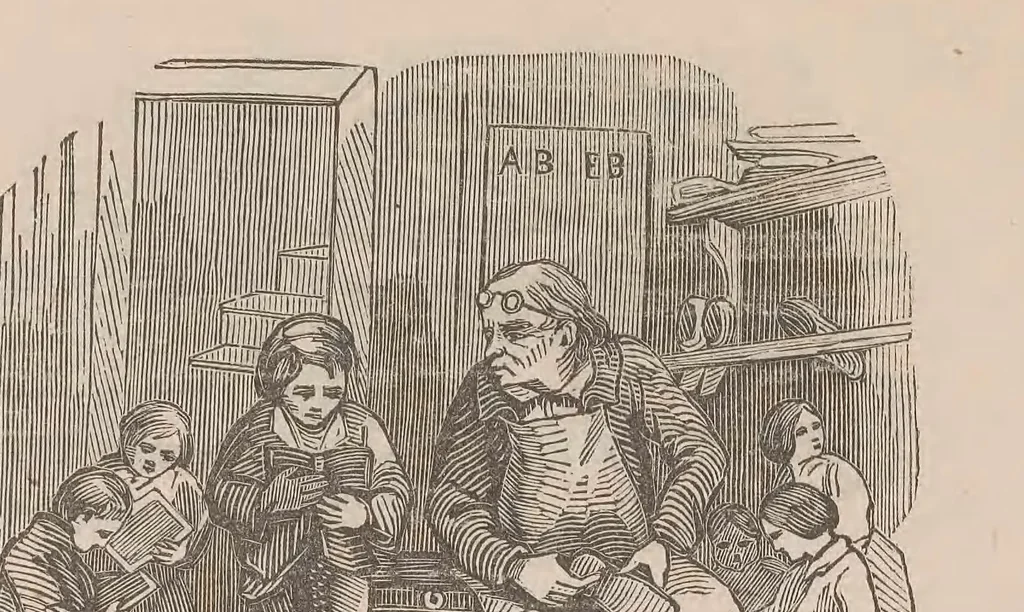 An illustration from Kaiatonsera ionteweienstakwa kaiatonserase. Nouveau syllabaire iroquois, 1873, leaf 107
