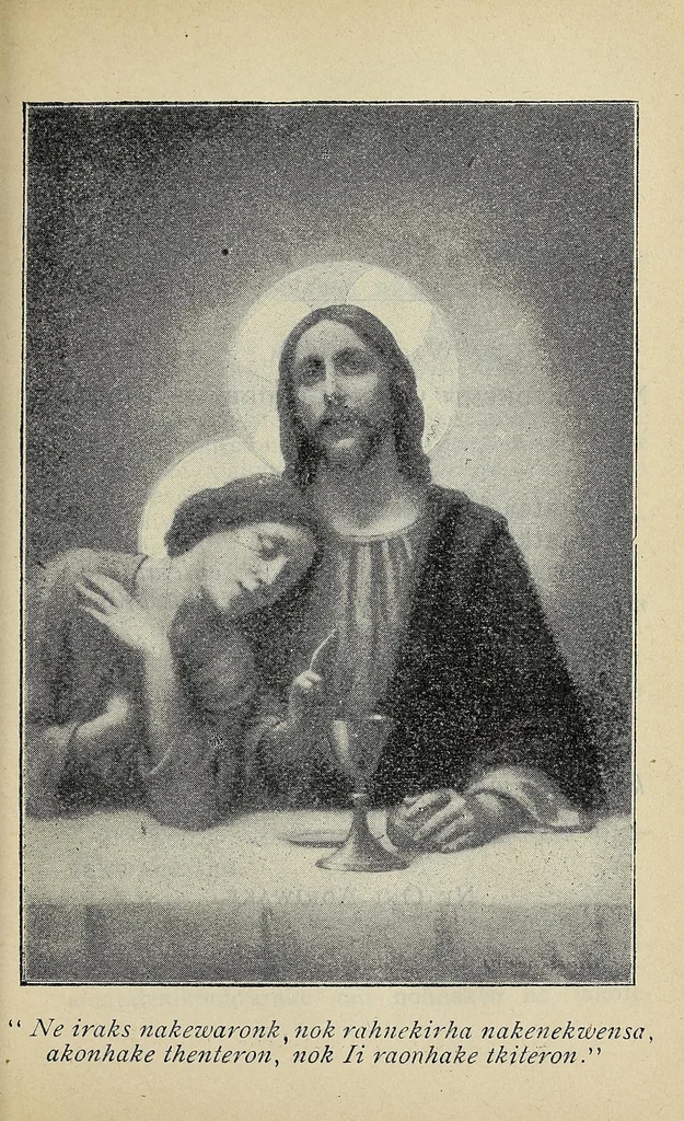 An illustration from Kaiatonsera ionterennaientakwa ne teieiasontha onkwe onwe; ne rotiiatonserisonhonne Tharonhiakanere nok Tekaronhianeken, Kahnawakehronon ronwatini okon kenha, 1903, leaf 339