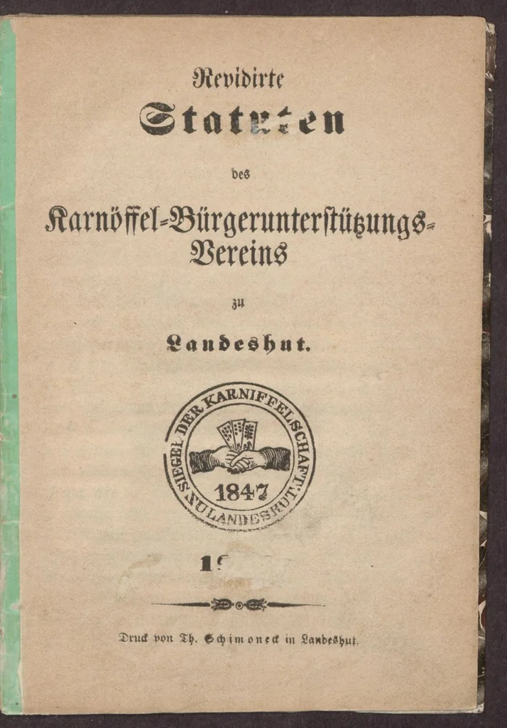 An illustration from Revidirte Statuten des Karnöffel-Bürgerunterstützungs-Vereins zu Landeshut. Karnöffel-Grammatik, 1866, leaf 4