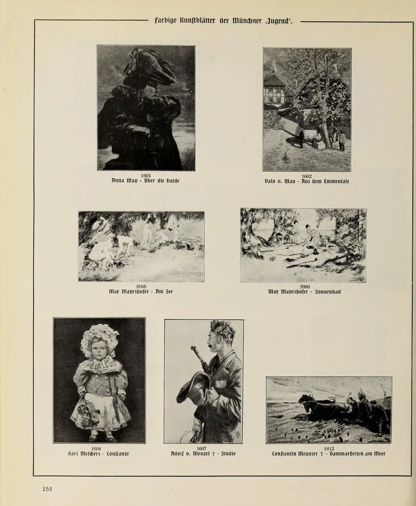 An illustration from Katalog der farbigen Kunstblätter aus der München Jugend : Sonder-Ausgabe der 3000 Kunstblätter der Jugend : ausgewählt aus den Jahrgängen 1896-1911, 1912, leaf 160