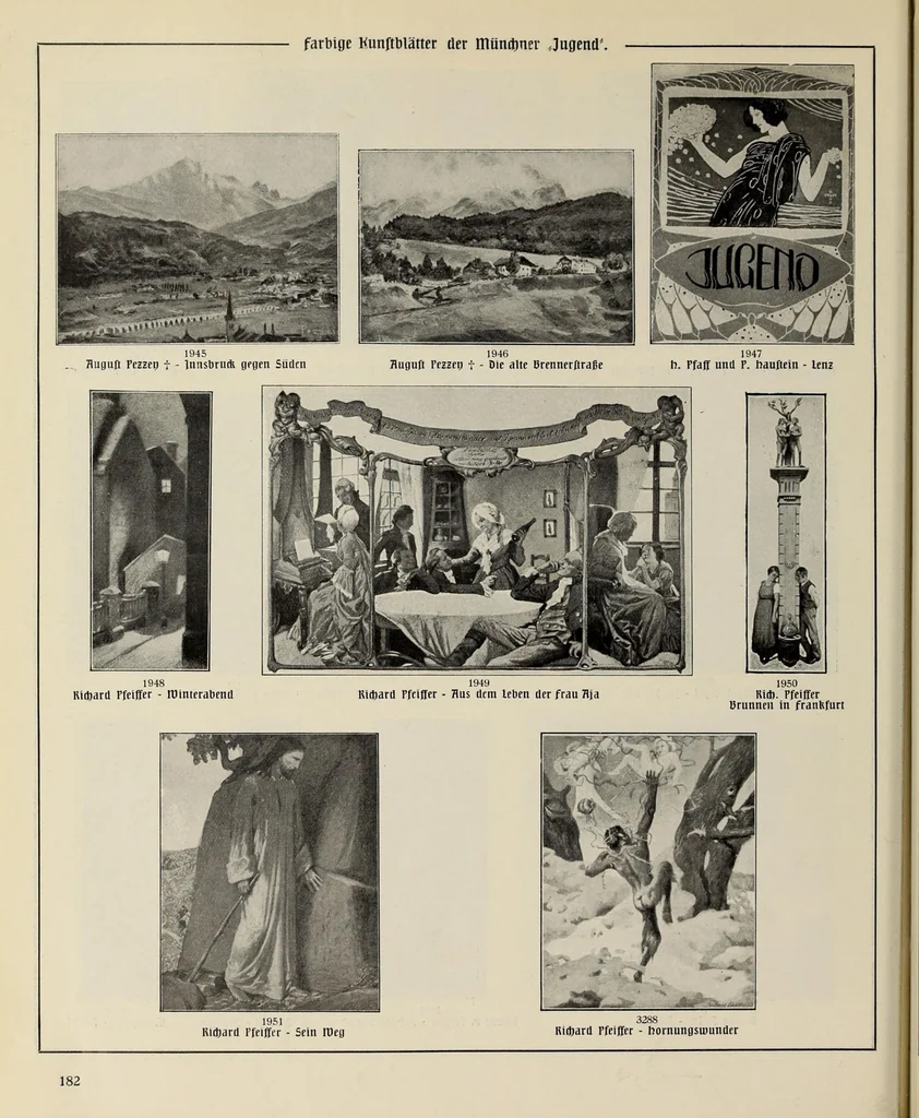 An illustration from Katalog der farbigen Kunstblätter aus der München Jugend : Sonder-Ausgabe der 3000 Kunstblätter der Jugend : ausgewählt aus den Jahrgängen 1896-1911, 1912, leaf 186