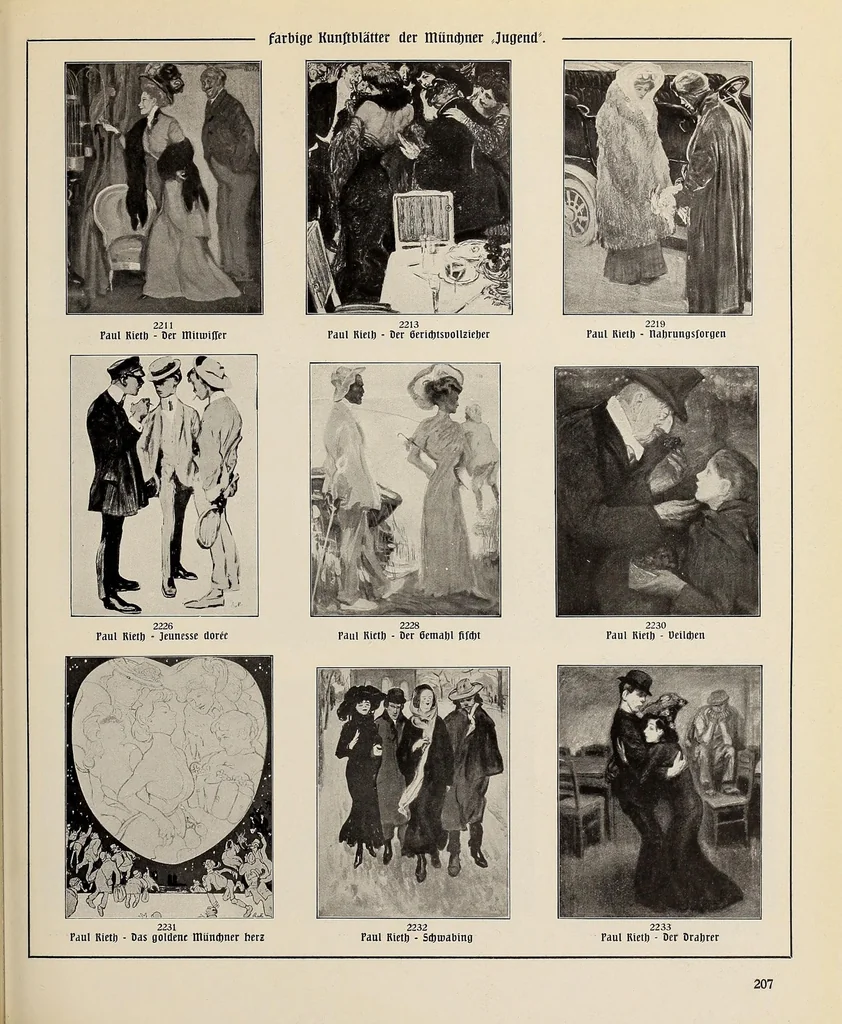 An illustration from Katalog der farbigen Kunstblätter aus der München Jugend : Sonder-Ausgabe der 3000 Kunstblätter der Jugend : ausgewählt aus den Jahrgängen 1896-1911, 1912, leaf 211