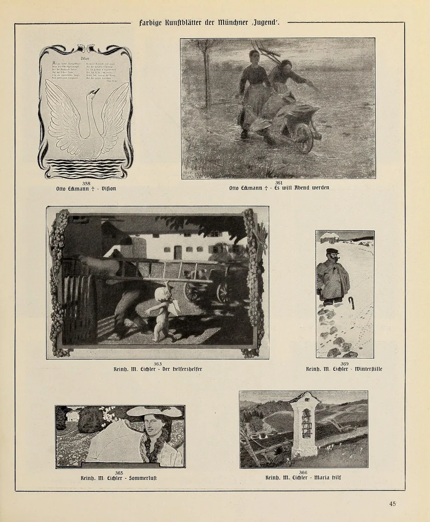 An illustration from Katalog der farbigen Kunstblätter aus der München Jugend : Sonder-Ausgabe der 3000 Kunstblätter der Jugend : ausgewählt aus den Jahrgängen 1896-1911, 1912, leaf 49