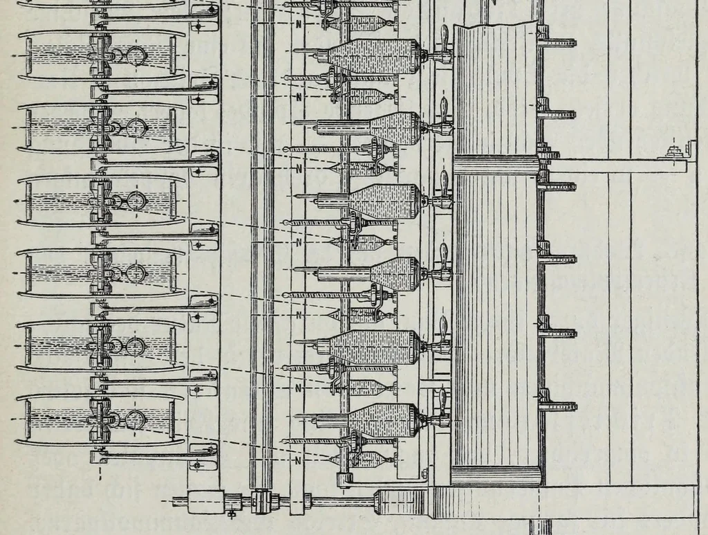 An illustration from Katechismus der Spinnerei, Weberei und Appretur, oder, Lehre von der mechanischen Verarbeitung der Gegespinstfasern, 1890, leaf 217