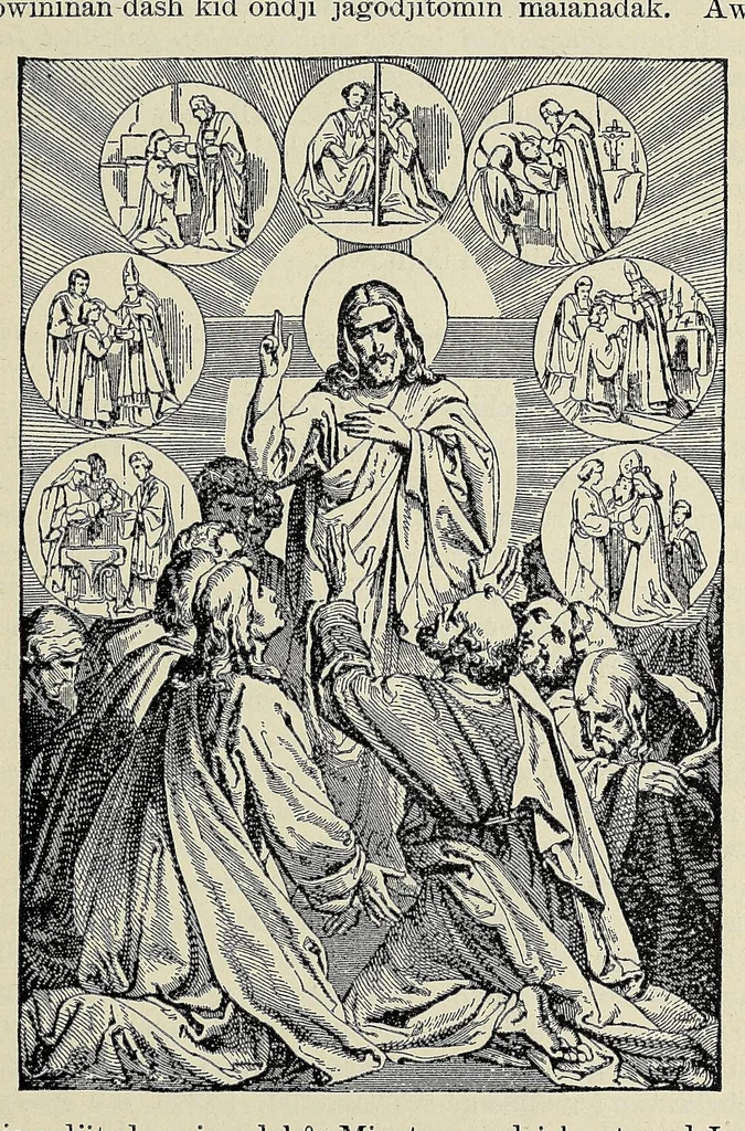 An illustration from Katolik gagikwe-masinaigan mi sa katolik enamiad gegikimind .., 1907, leaf 223