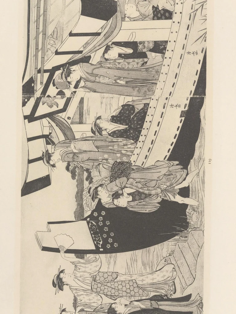 An illustration from Kiyonaga, Buncho, Sharaku : estampes japonaises tirées des collections de mm. Bing, Bouasse-Lebel, Bullier, comte de Camondo, mme E. Chausson, Chialiva ... [et d'autres] Et exposées au Musée des arts décoratifs en janvier 1911, 1911, leaf 103