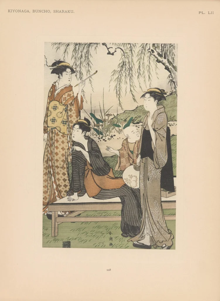An illustration from Kiyonaga, Buncho, Sharaku : estampes japonaises tirées des collections de mm. Bing, Bouasse-Lebel, Bullier, comte de Camondo, mme E. Chausson, Chialiva ... [et d'autres] Et exposées au Musée des arts décoratifs en janvier 1911, 1911, leaf 123