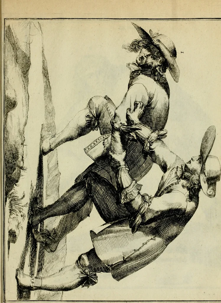 An illustration from Klare onderrichtinge der voortreffelijcke worstel-konst : verhandelende hoemen in alle voorvallen van twist in handtgemeenschap, sich kan hoeden : en alle aengrepen, borst-stooten, vuyst-slagen &c. versetten ..., 1674, leaf 118