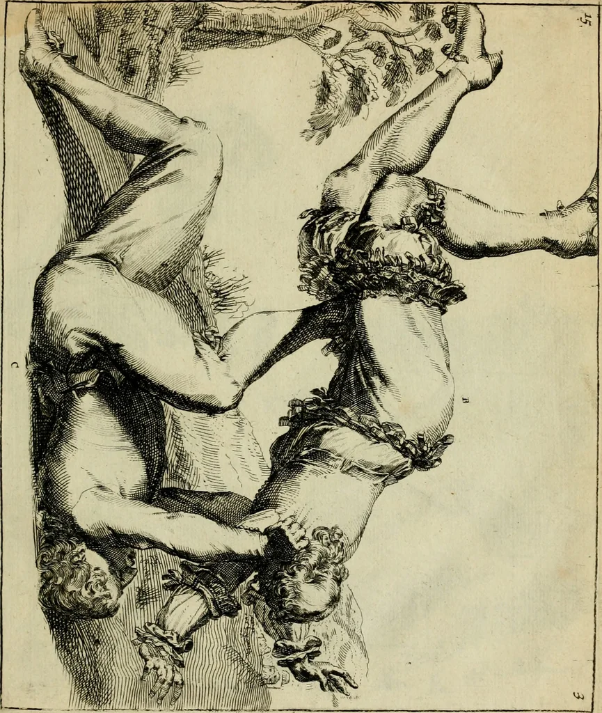 An illustration from Klare onderrichtinge der voortreffelijcke worstel-konst : verhandelende hoemen in alle voorvallen van twist in handtgemeenschap, sich kan hoeden : en alle aengrepen, borst-stooten, vuyst-slagen &c. versetten ..., 1674, leaf 56