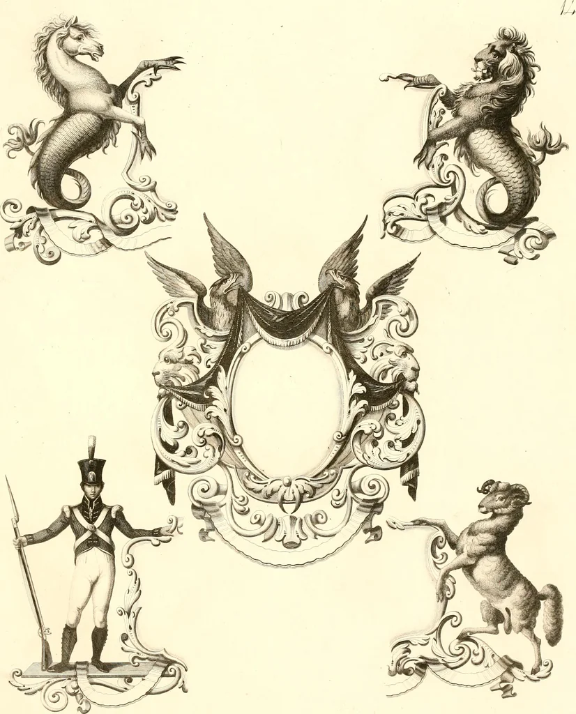 An illustration from Knight's heraldic illustrations designed for the use of herald painters and engravers, 1843, leaf 32
