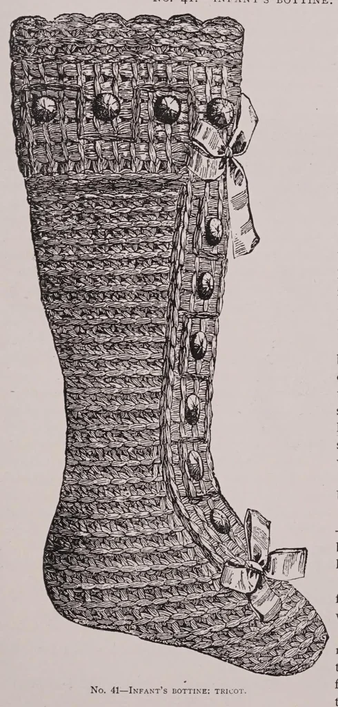 An illustration from Knitting and crochet. A guide to the use of the needle and the hook .., 1885, leaf 113